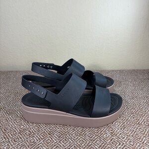 Crocs Brooklyn Wedge Sandals Womens Sz 10 Black Slingback Comfort Career